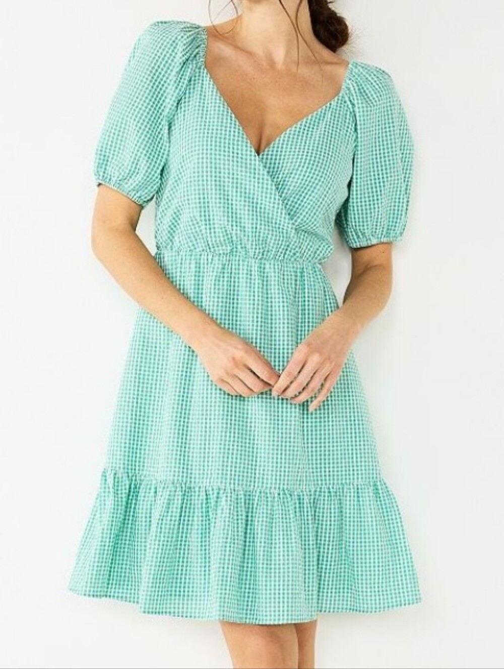 Nwt Draper James rsvp Teal Gingham Puff Sleeve Dress